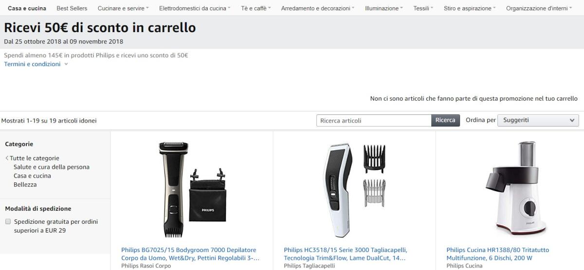 Amazon-Philips: Buono sconto di 50 euro se compri 145 euro di prodotti - 