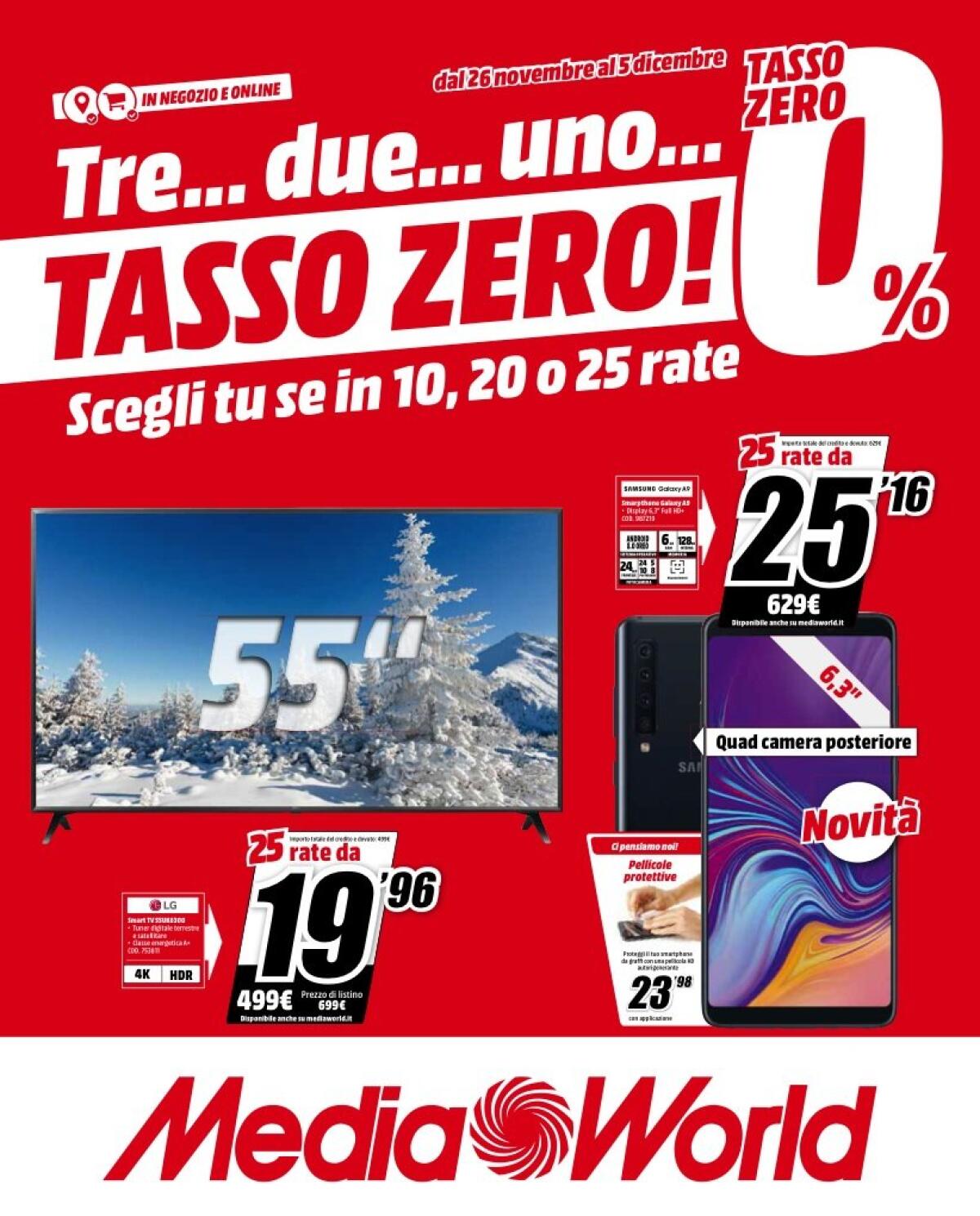 MediaWorld rinnova la promo TRE... DUE... UNO... TASSO ZERO fino al 5 dicembre - 