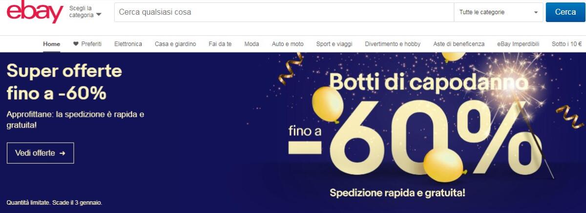 eBay lancia i BOTTI DI CAPODANNO con sconti fino al -60% - 