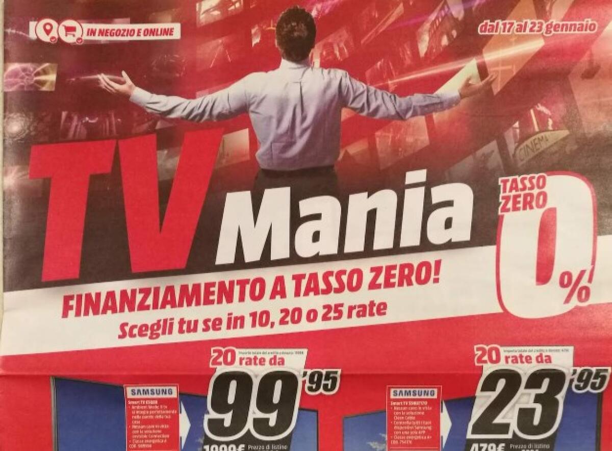 TV Mania e Tasso 0 da MediaWorld nel volantino di gennaio - 