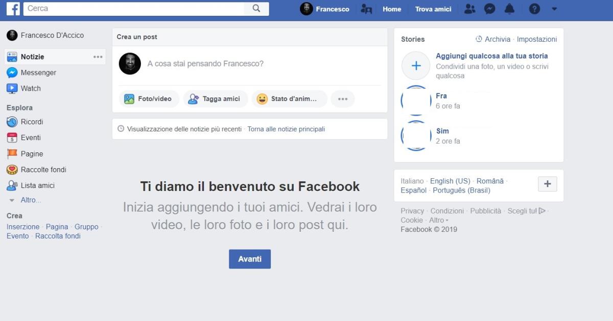 Home Facebook Bloccata e non Aggiornata con messaggio "Ti diamo il benvenuto su Facebook" - 