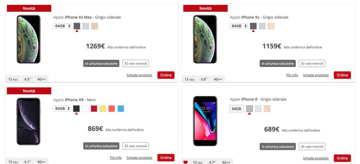 iPhone XS Max, iPhone XS, iPhone XR e iPhone 8 a rate con Iliad - 