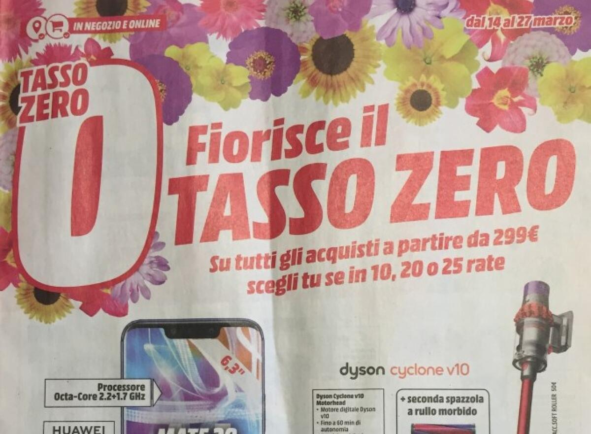 Da MediaWorld Fiorisce il Tasso Zero nel Volantino valido da domani fino al 27 marzo - 