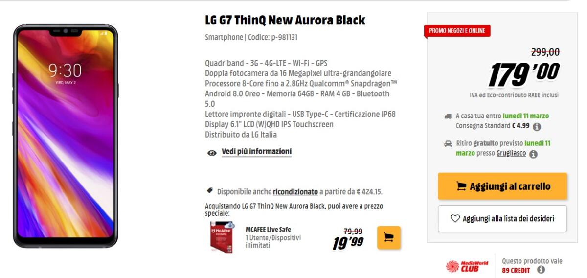 LG G7 a soli 179 euro da MediaWorld. E' tutto vero. L'ho comprato - 