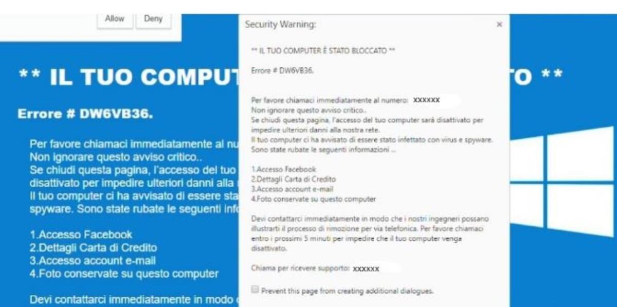 Nuova Truffa "Il tuo computer è stato bloccato ERRORE #DW6VB36" - 