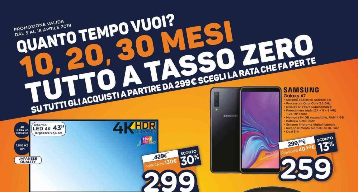 Volantino Unieuro TUTTO A TASSO ZERO fino al 18 aprile 2019 - 