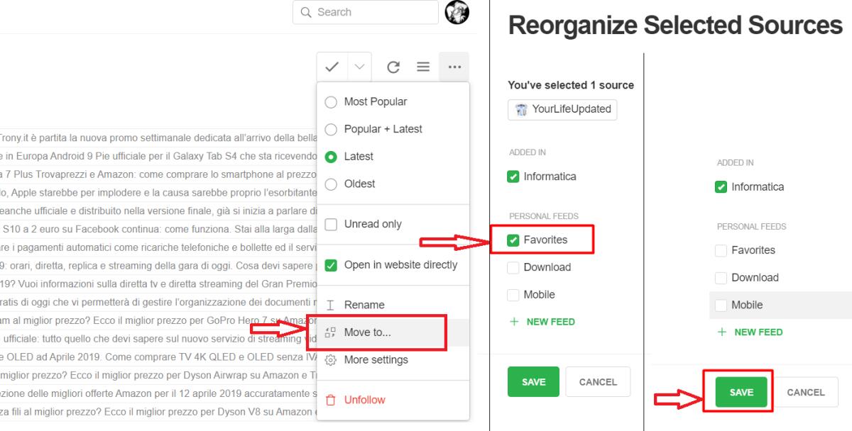 Come Rimuovere Siti Favoriti da Feedly - 