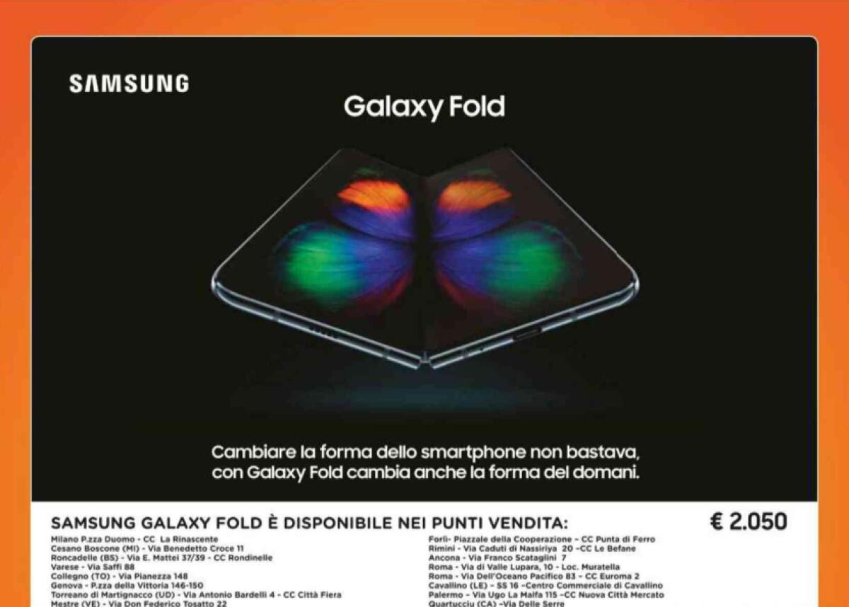 Nell'ultimo Volantino UNIEURO c'è anche il Galaxy Fold in vendita a 2050€ - 