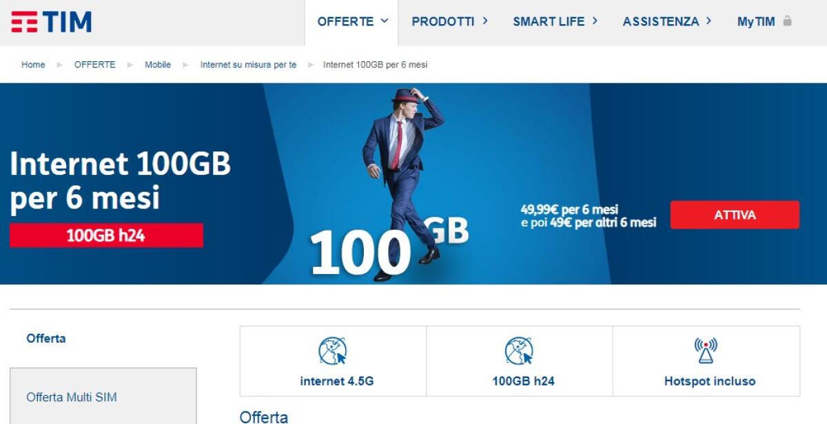 Nuove Tariffe TIM solo Internet 100 e 200GB attivabili - 