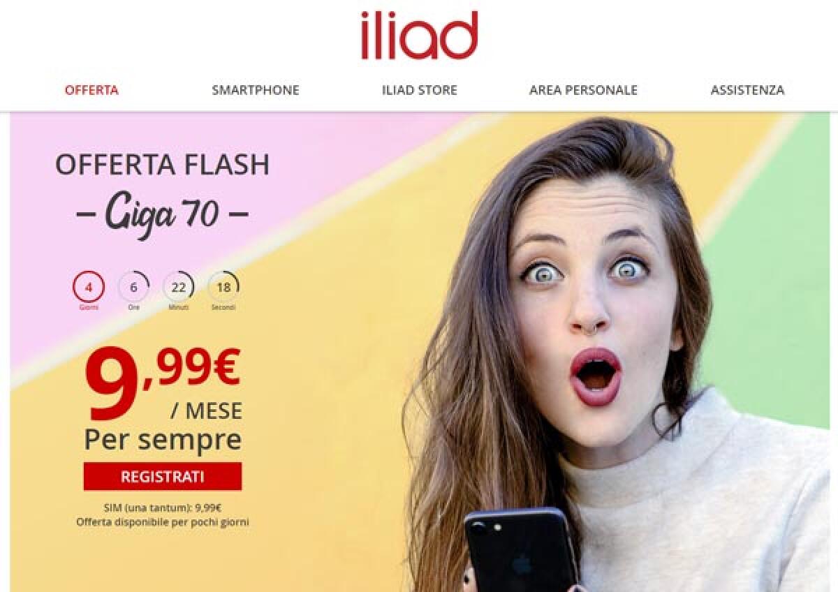 70 GB, minuti ed SMS illimitati a 9,99 euro con Iliad - 