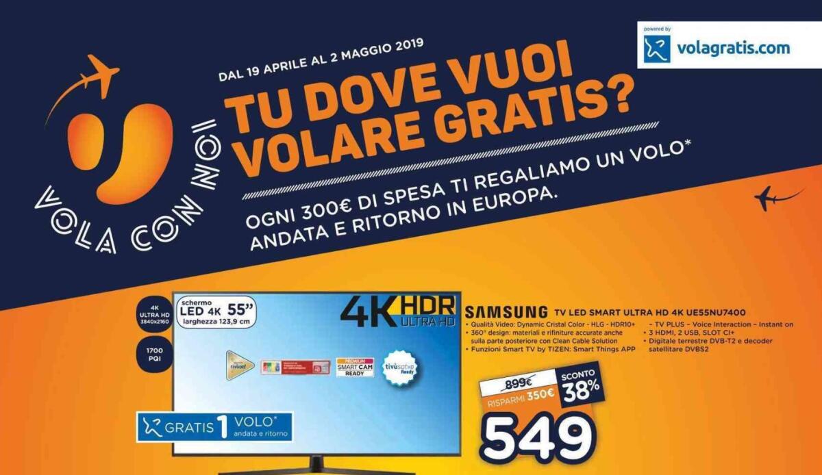 Unieuro ti regala i Biglietti Aerei nel Volantino valido fino al 2 maggio - 