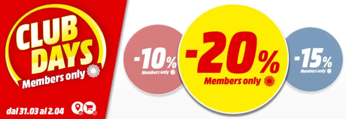 Tantissimi Sconti per i CLUB DAYS di MediaWorld ma solo fino a domani - 