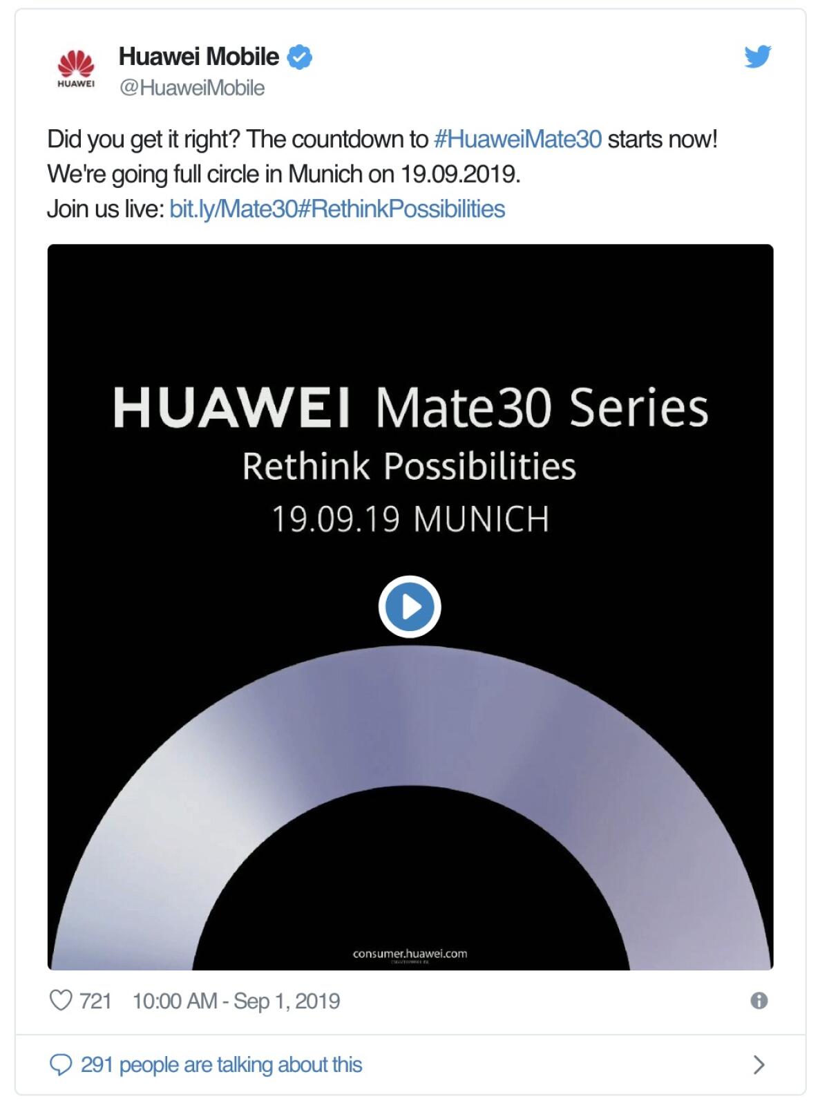 Huawei Mate 30: presentazione il 19 Settembre - 