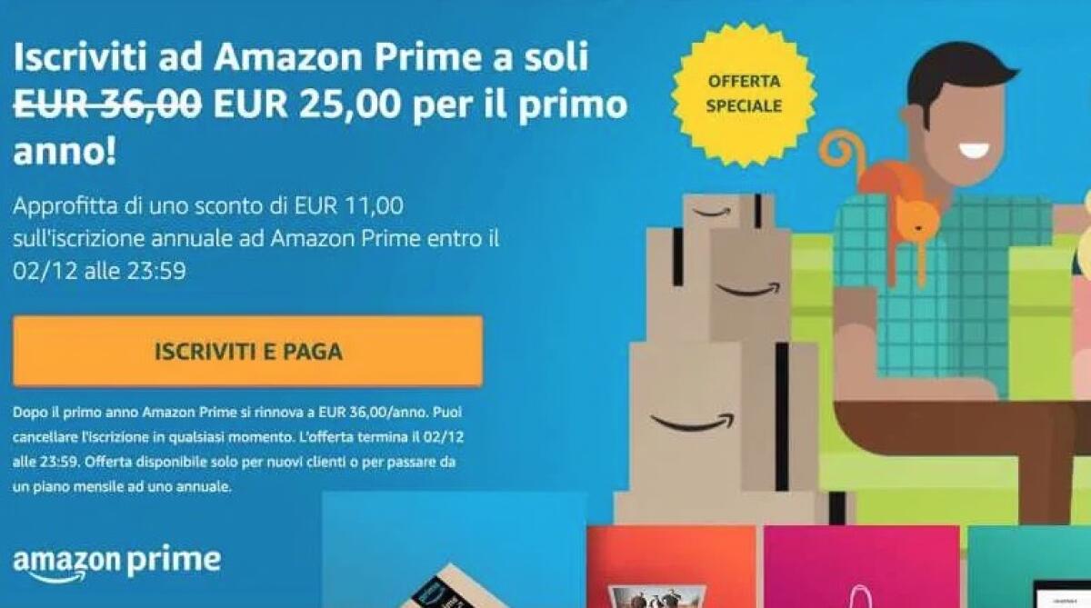 Abbonamento Amazon Prime In Offerta: 25 euro al posto di 36 per un anno - 