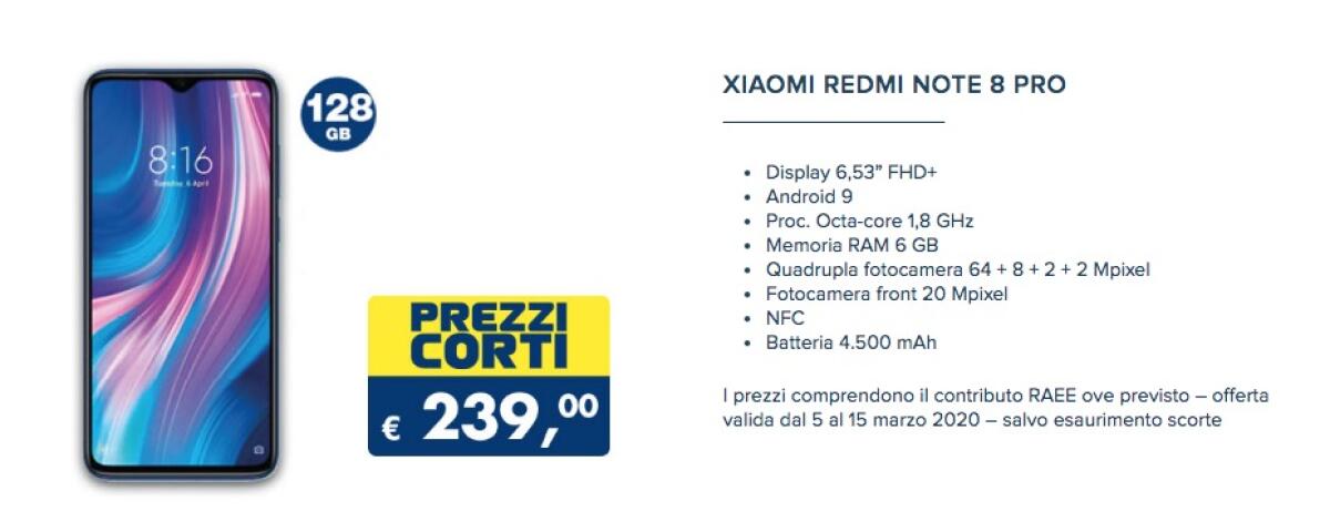 OFFERTA Redmi Note 8 Pro a 239 euro da Esselunga - 