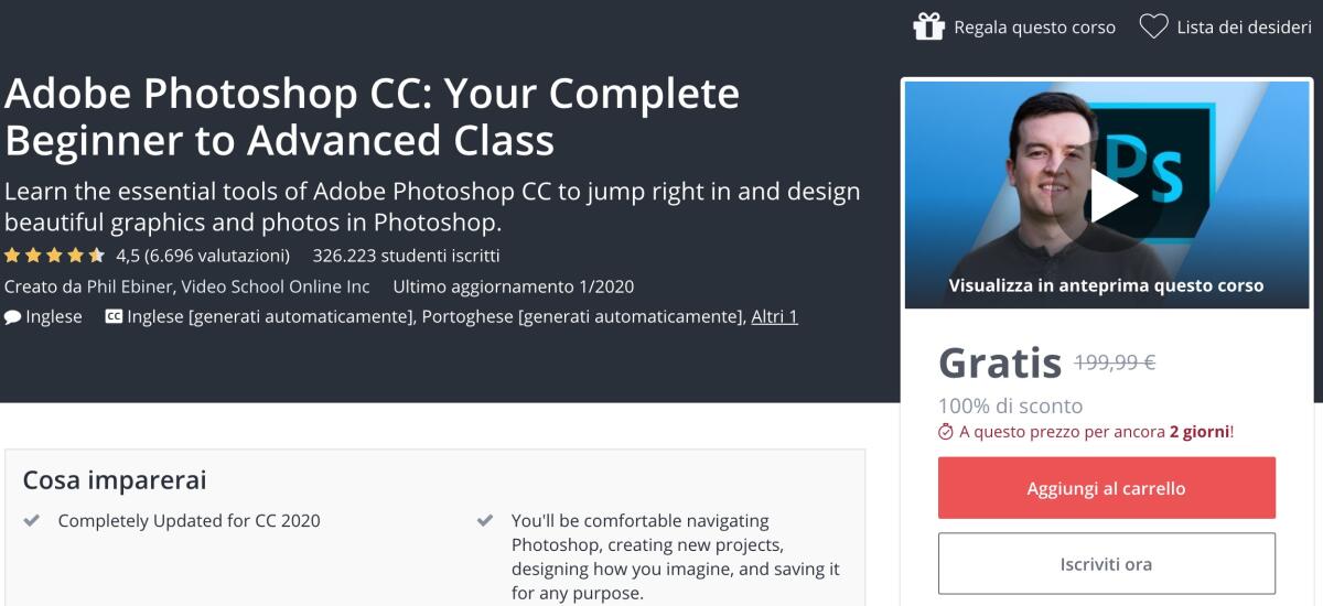 Corso Adobe Photoshop CC GRATIS su Udemy - 