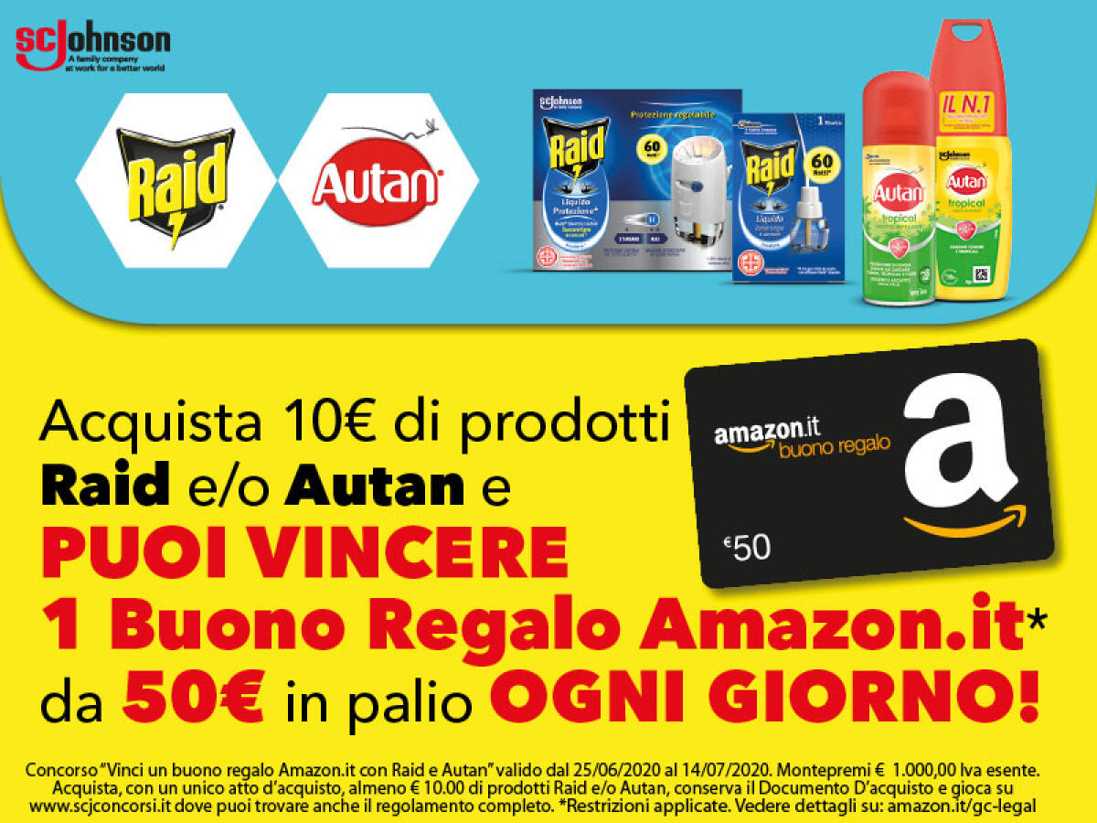 Vinci Buoni Amazon da 50 euro con Raid e Autan - 