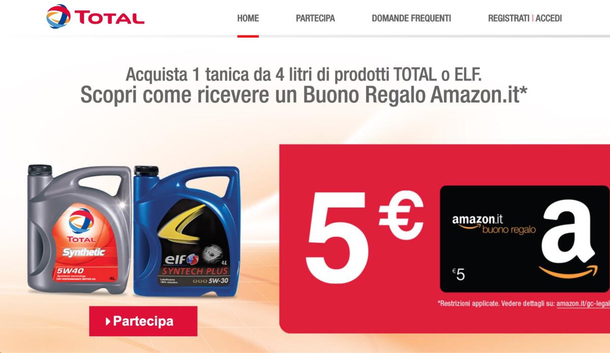 Ottieni un buono Amazon da 5 euro con Total ed Elf - 