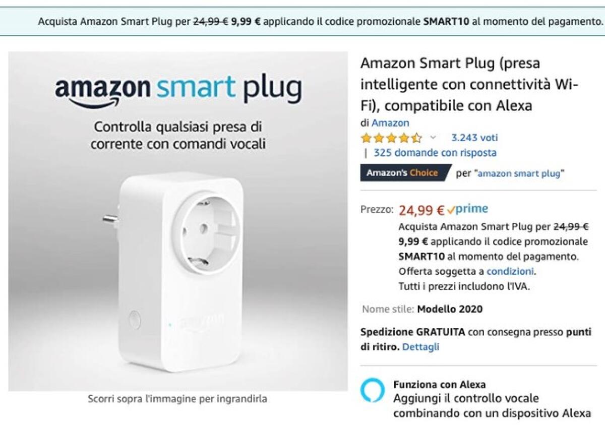Amazon Smart Plug in OFFERTA a SOLI 9 euro - SCOPRI COME - 