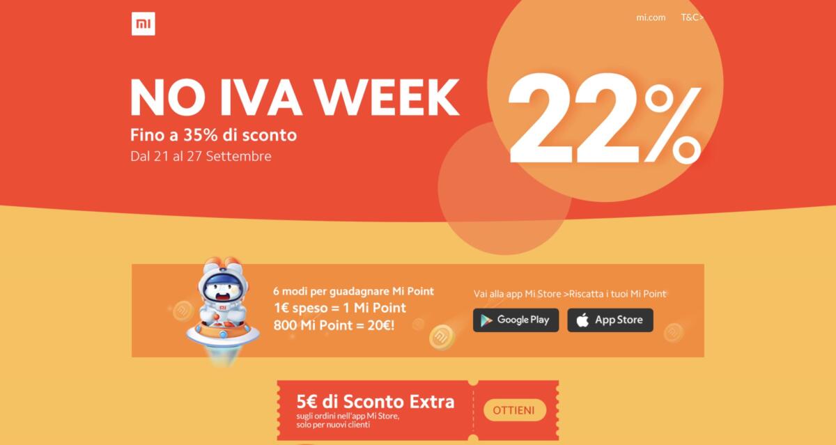 NO IVA WEEK su Xiaomi Mi Store: le MIGLIORI offerte - 