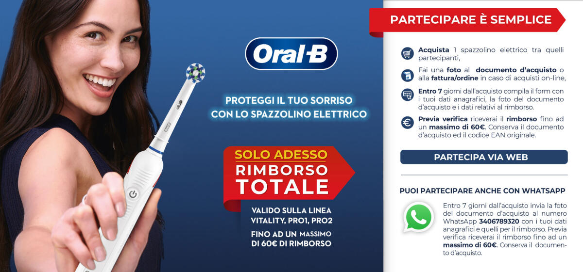 Oral-B rimborsa fino a 60 euro sullo spazzolino elettrico [ULTIMO GIORNO] - 