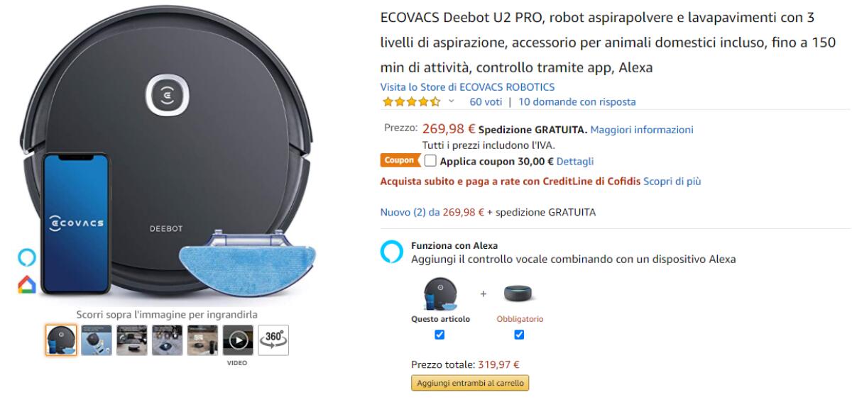 Il nuovo ECOVACS Deebot U2 PRO arriva su Amazon IN OFFERTA - 