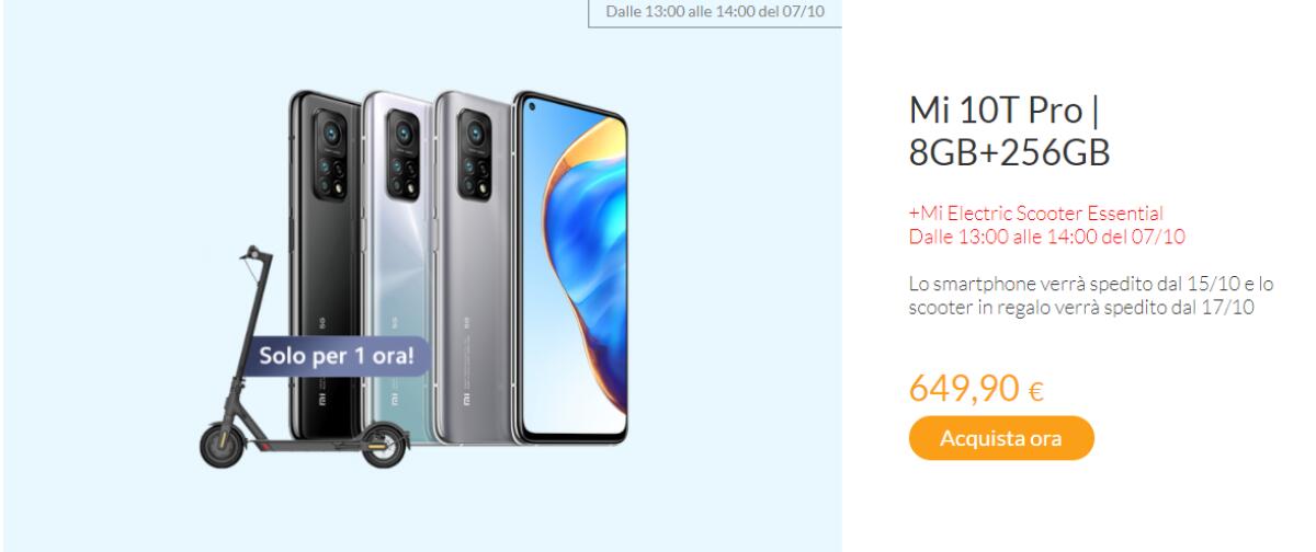 Compra Xiaomi Mi 10T Pro e ricevi il monopattino elettrico GRATIS [SOLO per 1 ora] - 
