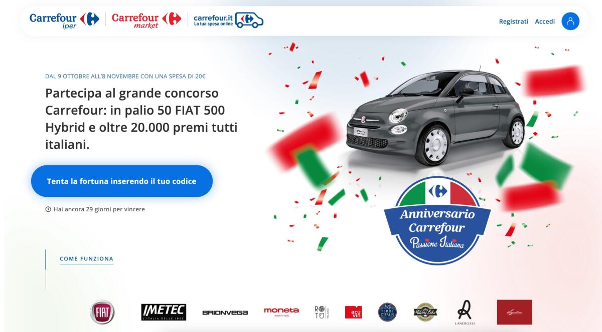 Concorso Carrefour: VINCI Fiat 500 Hybrid e TANTO altro - 