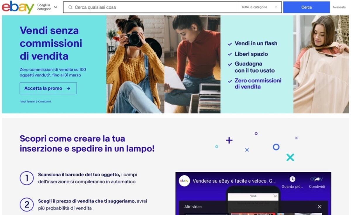 Vendi su eBay senza commissioni fino al 31 marzo - 