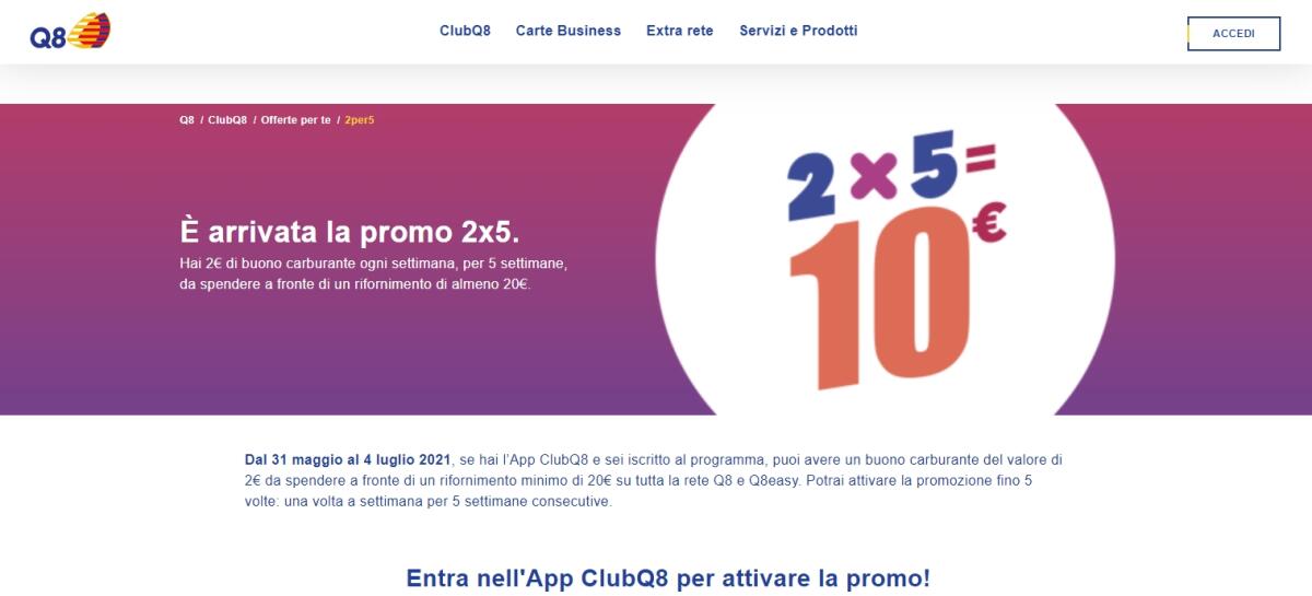 Risparmia 10€ di carburante Q8 grazie alla promo 2×5 - 