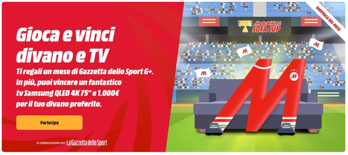 Concorso MediaWorld: vinci TV Samsung 75” e divano | Come Partecipare - 