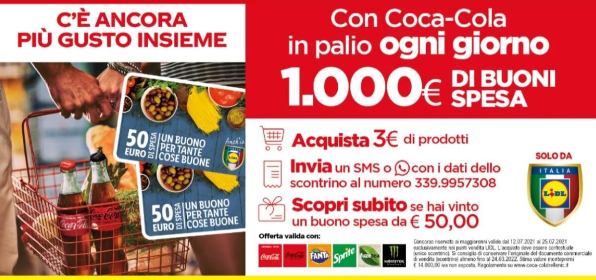 Concorso Coca-Cola e LIDL: vinci ogni giorno 1.000€ in buoni spesa | Come Partecipare - 