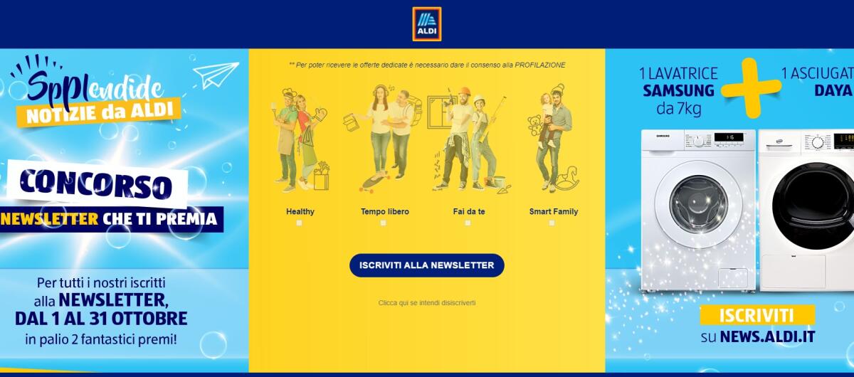 Concorso Aldi: lavatrice Samsung + asciugatrice DAYA | Come Partecipare - 