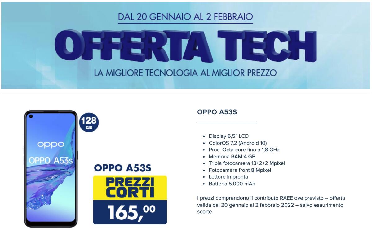 OFFERTA OPPO A53s a 165 euro da Esselunga | Da Prendere - 
