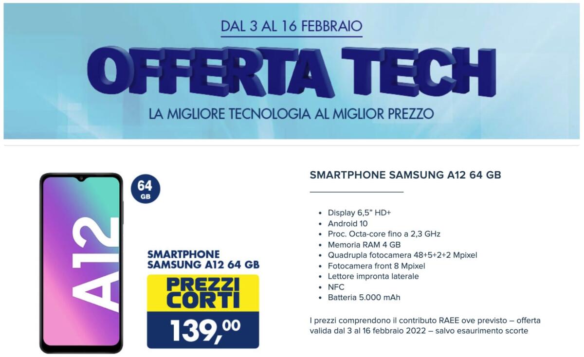 OFFERTA Galaxy A12 a 139 euro da Esselunga | Da Prendere - 