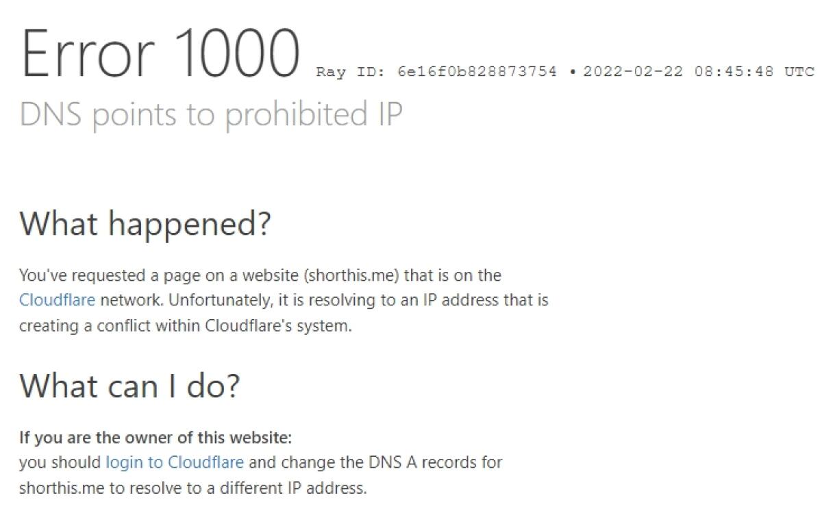 Shorthis.me non funziona Error 1000: COSA FARE - 
