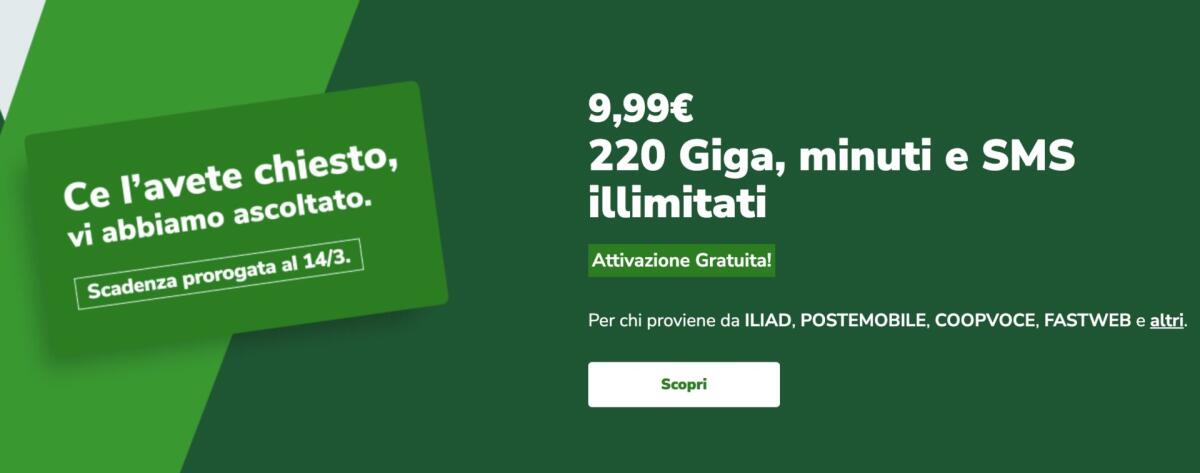 Passa a Very Mobile: 220 giga e 10 euro GRATIS per te - 