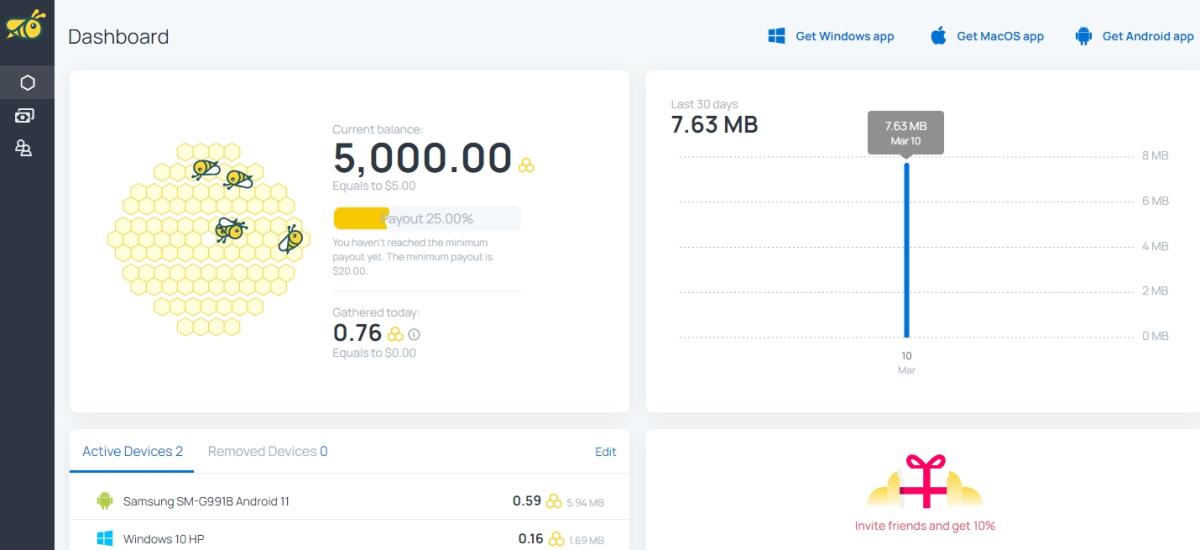 HoneyGain: guadagna rimanendo collegato ad internet - 