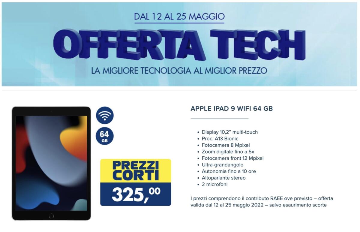 OFFERTA iPad da 10.2" (2021) a 325 euro da Esselunga | Da Prendere - 