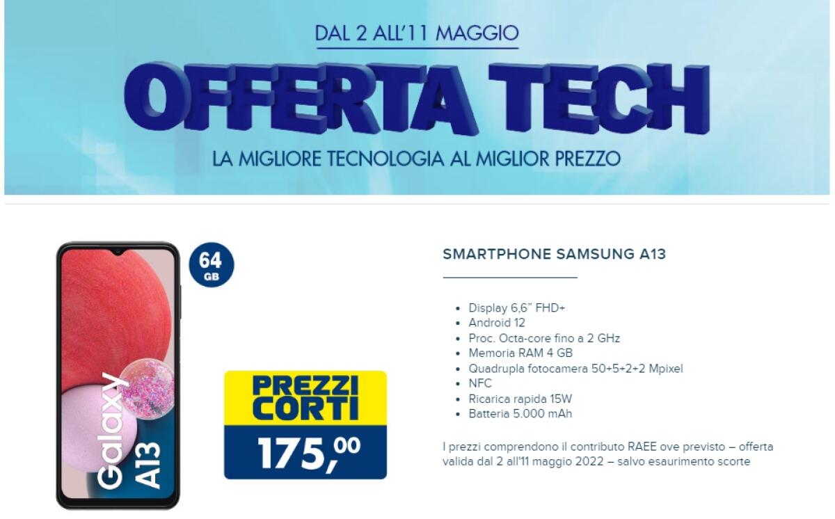OFFERTA Samsung Galaxy A13 a 175 euro da Esselunga | Da Prendere - 