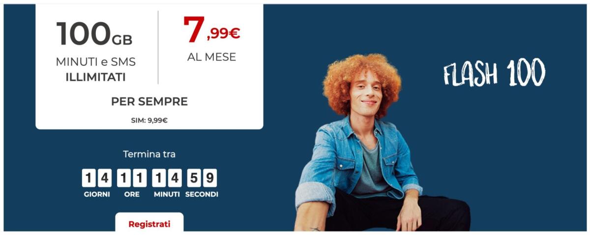 Offerta Iliad Flash 100: 100 Giga, SMS e minuti illimitati - 