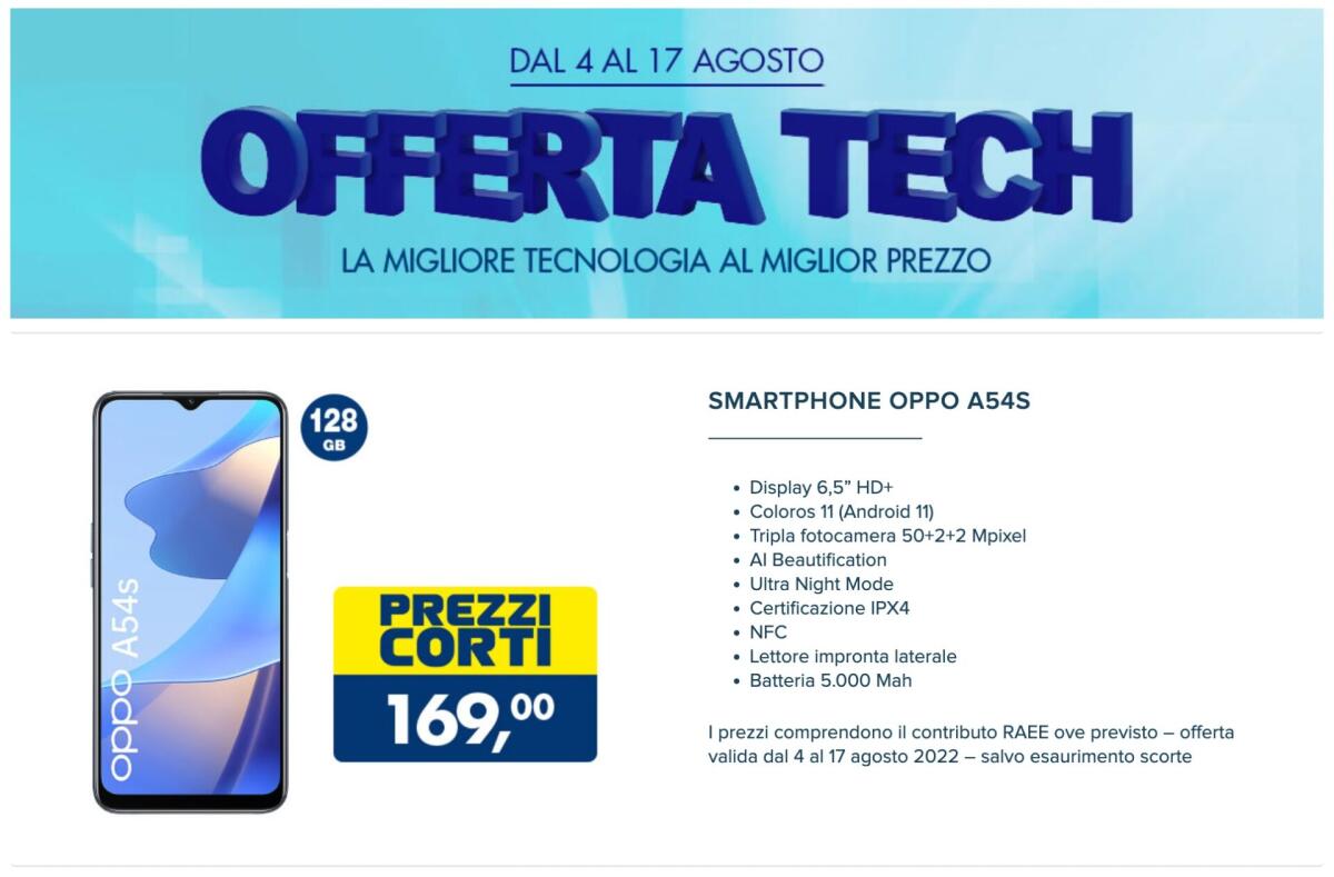 OFFERTA OPPO A54s a 169 euro da Esselunga | Da Prendere - 