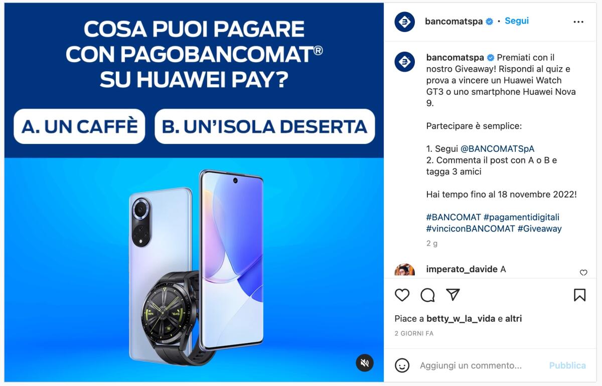 Concorso Bancomat: vinci Huawei Watch GT3 o Nova 9 | Come Partecipare - 