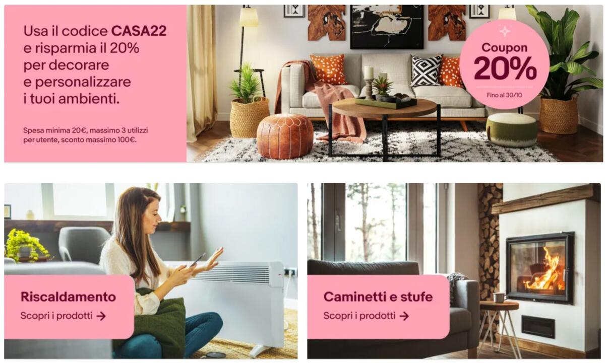 Coupon Sconto eBay Ottobre 2022: CASA22 20% - 
