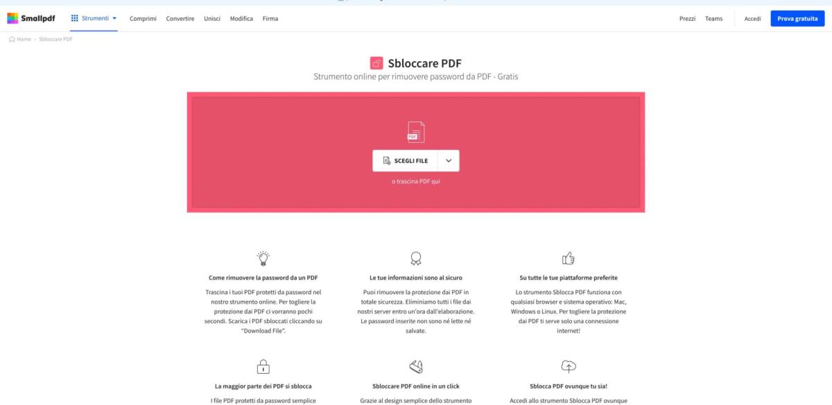 Sbloccare PDF protetti da password GRATIS online - 