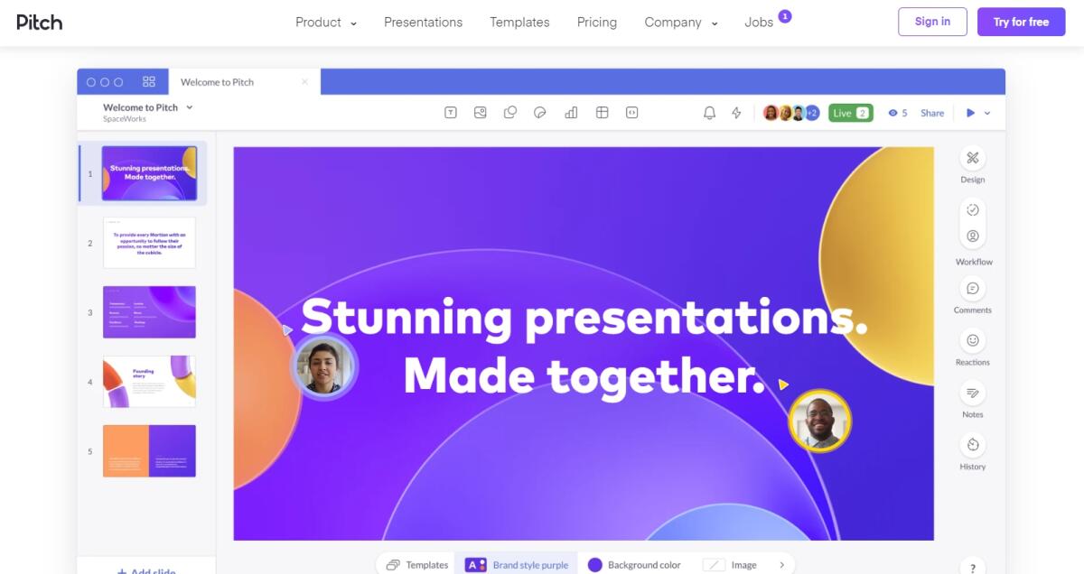 Alternativa a PowerPoint GRATIS: Prova Pitch.com - 