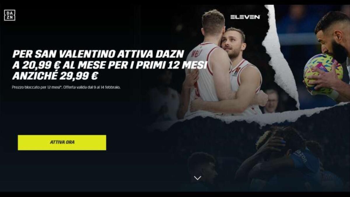 Offerta San Valentino DAZN: 20,99€ al mese per 12 mesi - 
