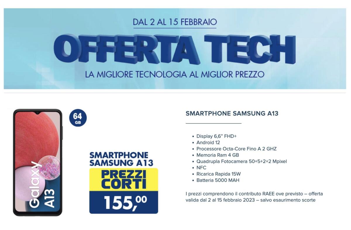 OFFERTA Samsung Galaxy A13 a 155 euro da Esselunga | Da Prendere - 