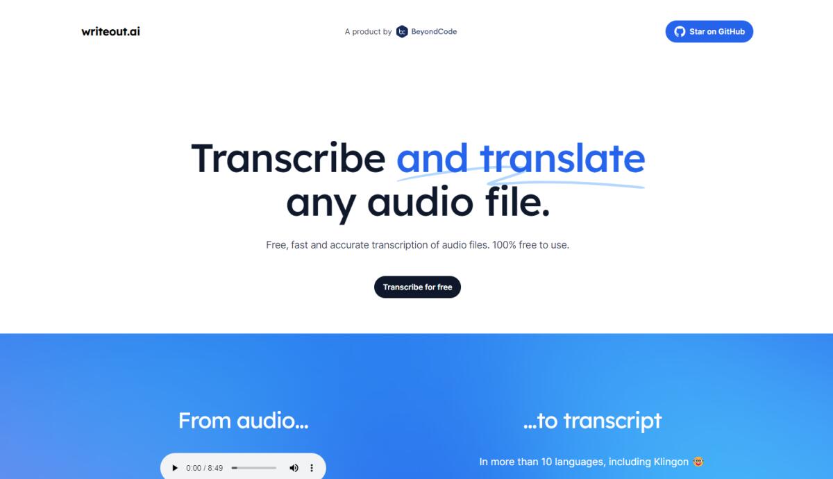 Trascrivere audio in testo GRATIS con Writeout.ai - 