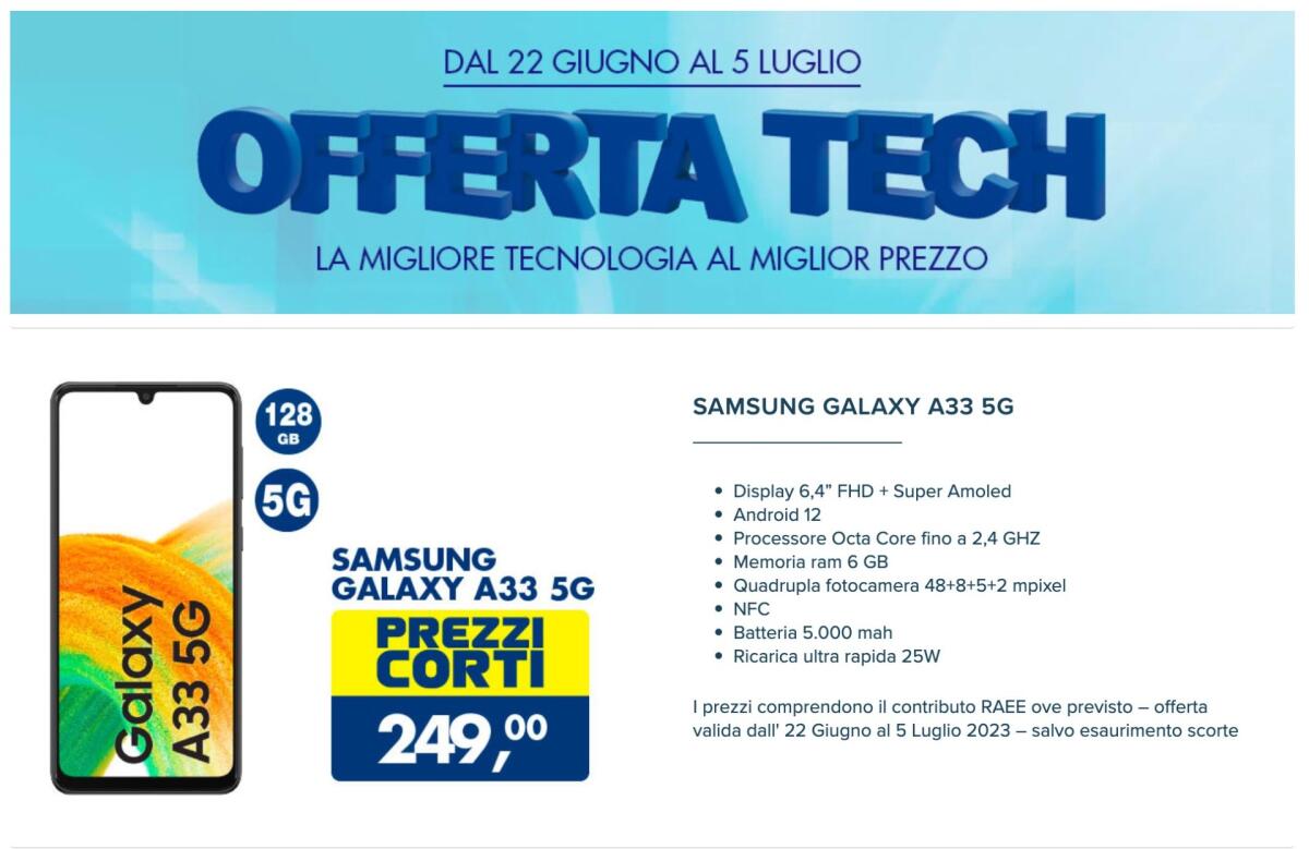 OFFERTA Samsung Galaxy A33 a 249 euro da Esselunga | Da Prendere - 